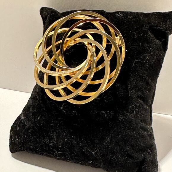 Gold Tone Brooch Pin Abstract Circle Design‎ Statement Jewelry - Picture 8 of 8